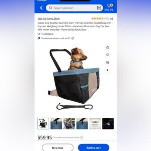 Kurgo dog car seat, blue, used 2xs